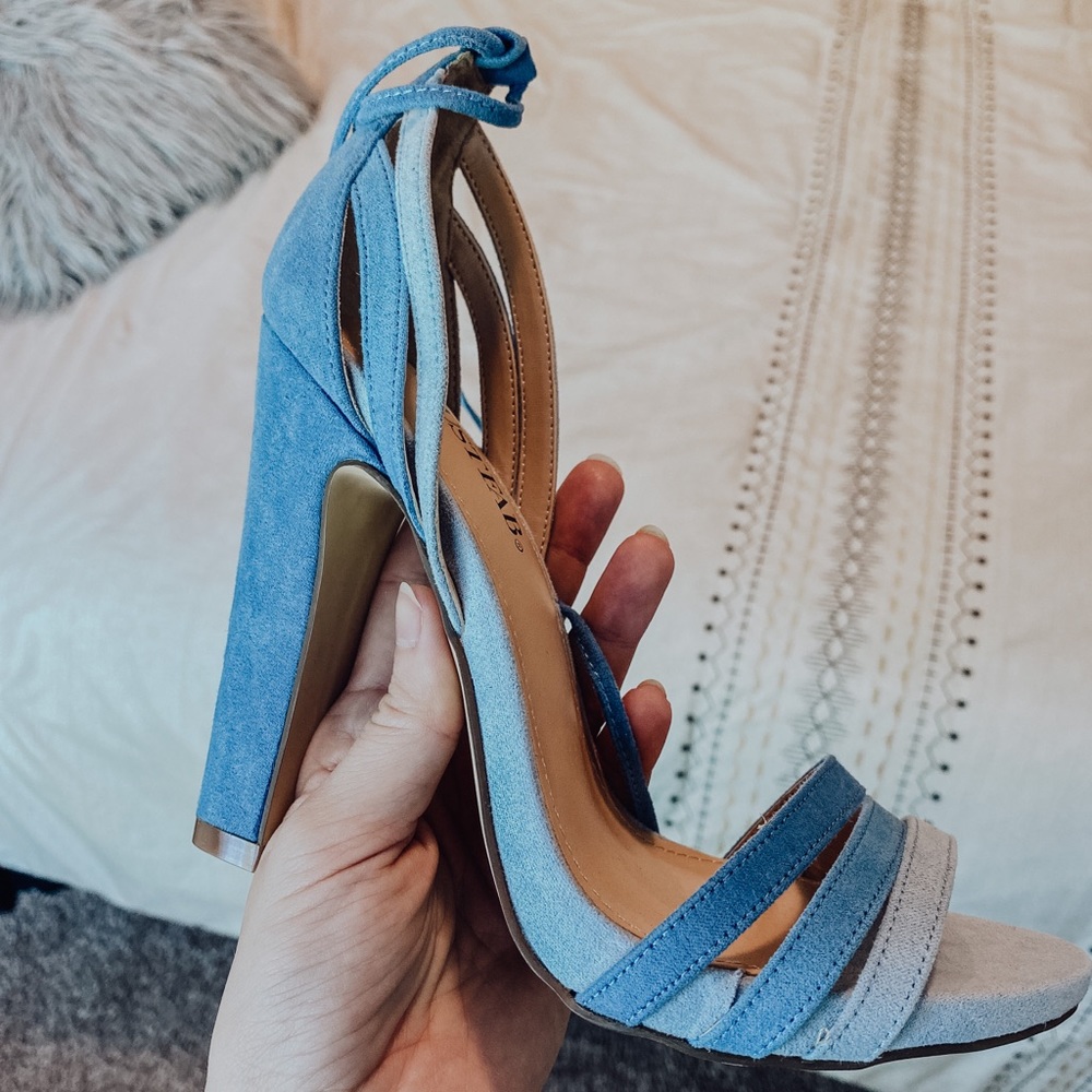 Blue block heels